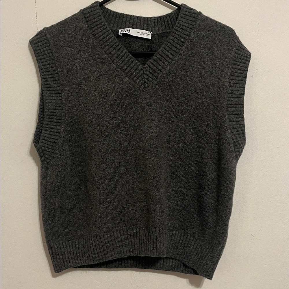 Zara Charcoal V-Neck Sweater Vest